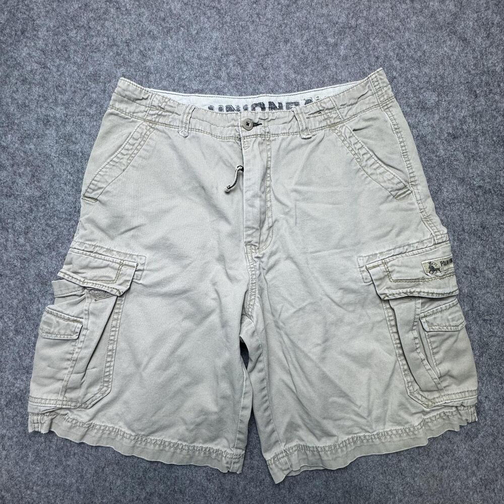 Unionbay Cargo Shorts Mens 34 Beige Canvas Palm Vintage Drawstring Pockets